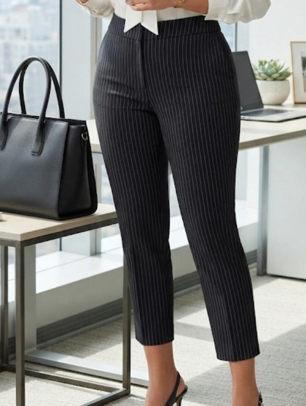 Ashley Stewart Black Pinstripe Skirt